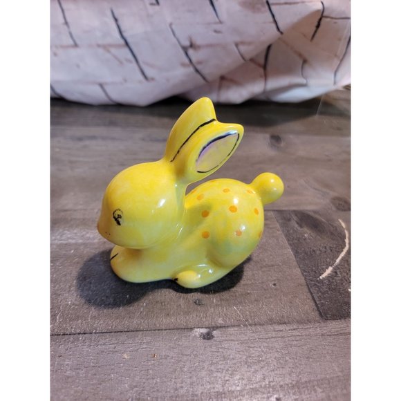 vintage Ceramic yellow bunny rabbit Decor figure polka - Picture 3 of 6